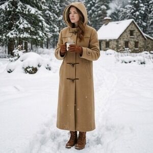 Gloverall Original English Duffle Coat‎ Womens 10 Tan Wool Hooded Toggle Vintage
